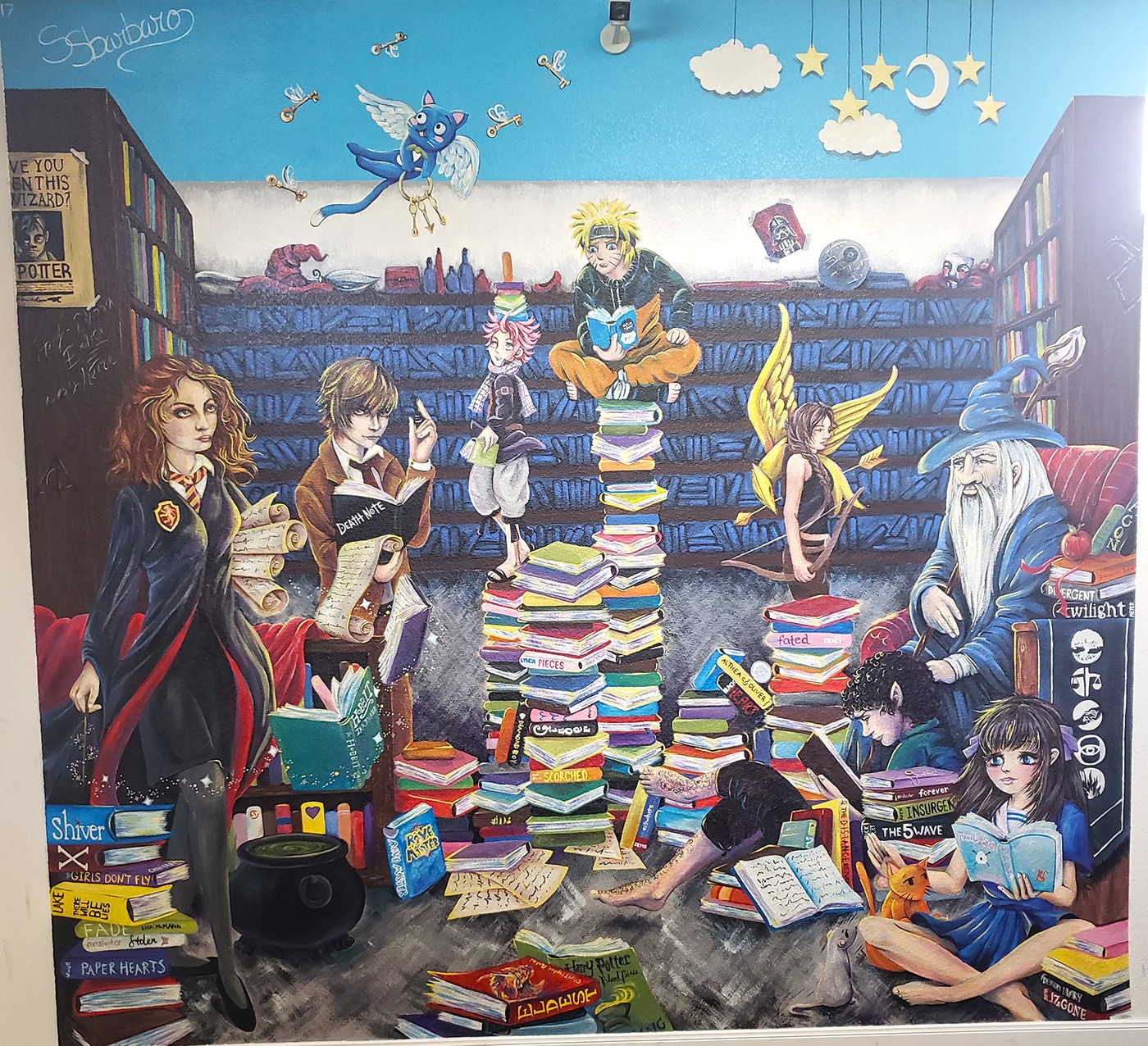 fantasy mural in library young adult library
