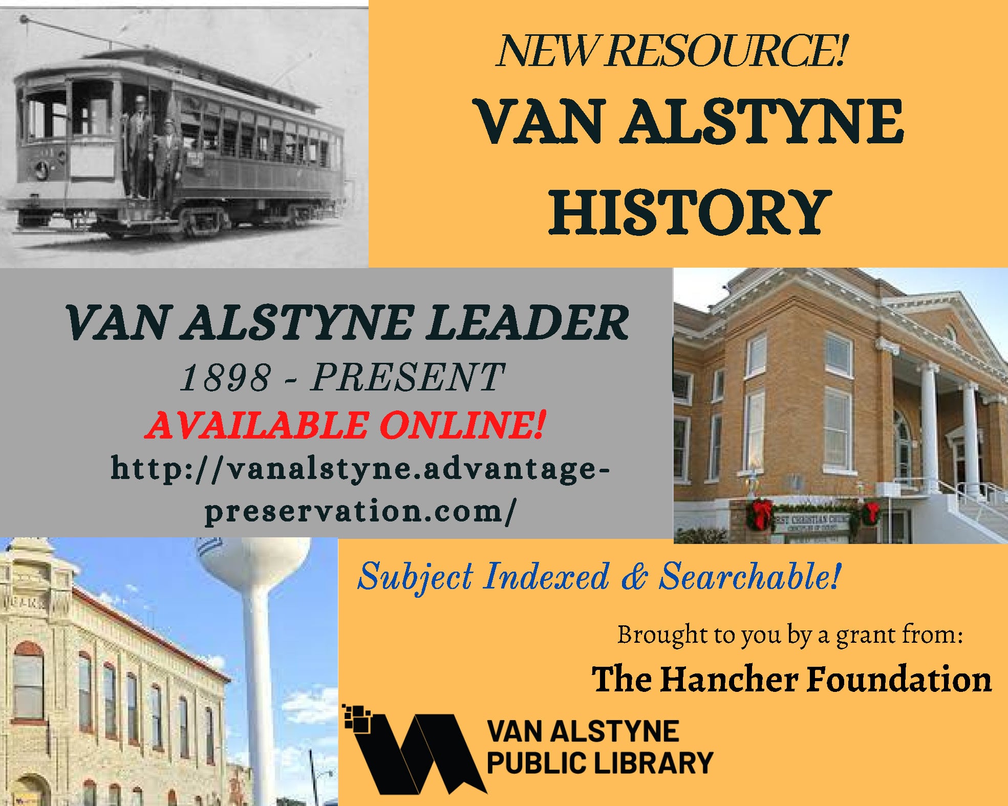 Flyer for Van Alstyne Newspaper Archive