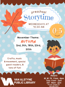 Story Time at the Library 5mo - 5yr Wednesday 10:30am