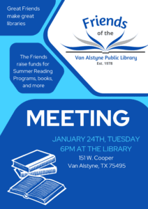 Friends of the Library January 24th at 6:00pm
