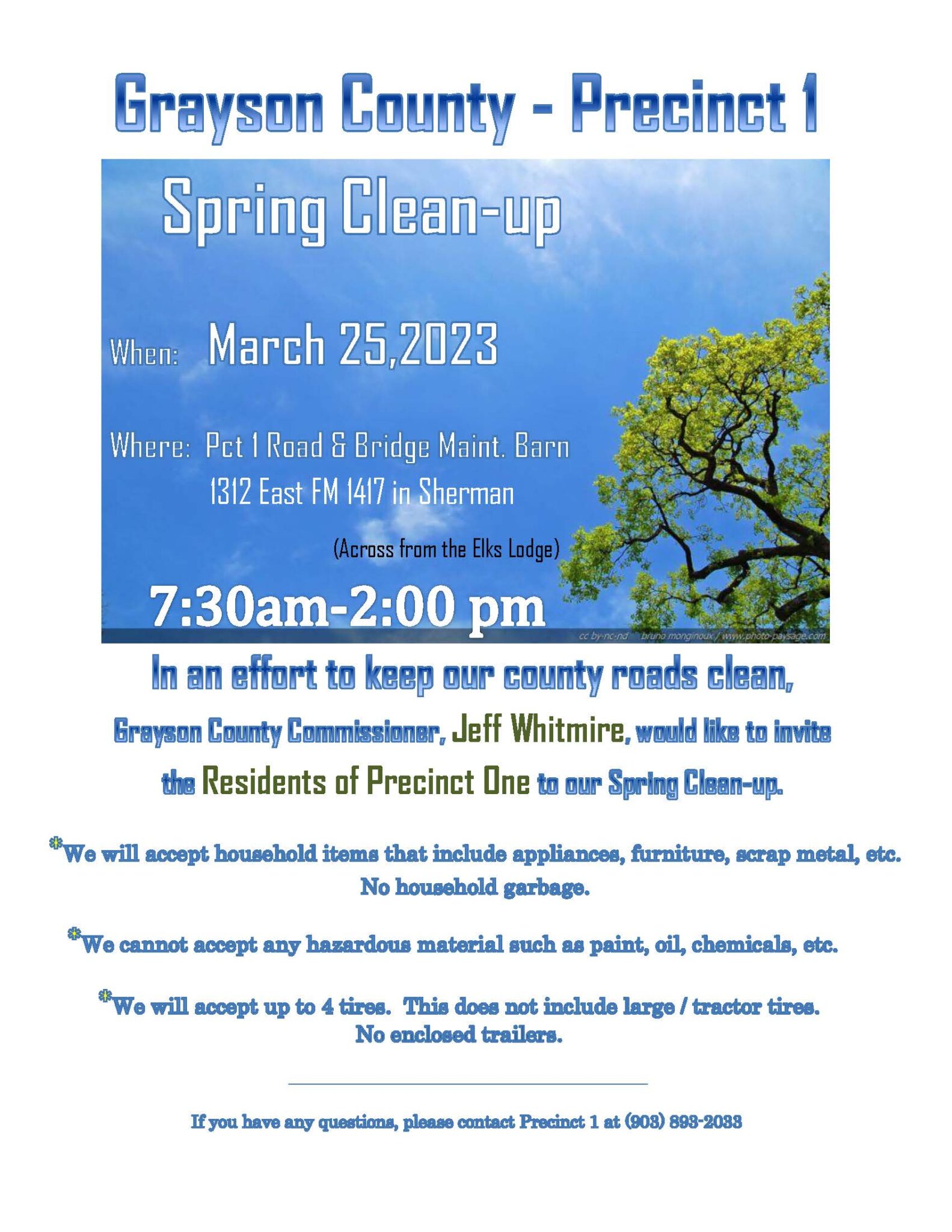 Grayson County Spring CleanUp March 25, 2023 City of Van Alstyne, Texas