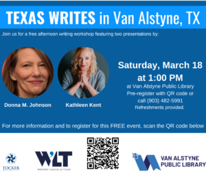 Join us for a writer's workshop on March 18th