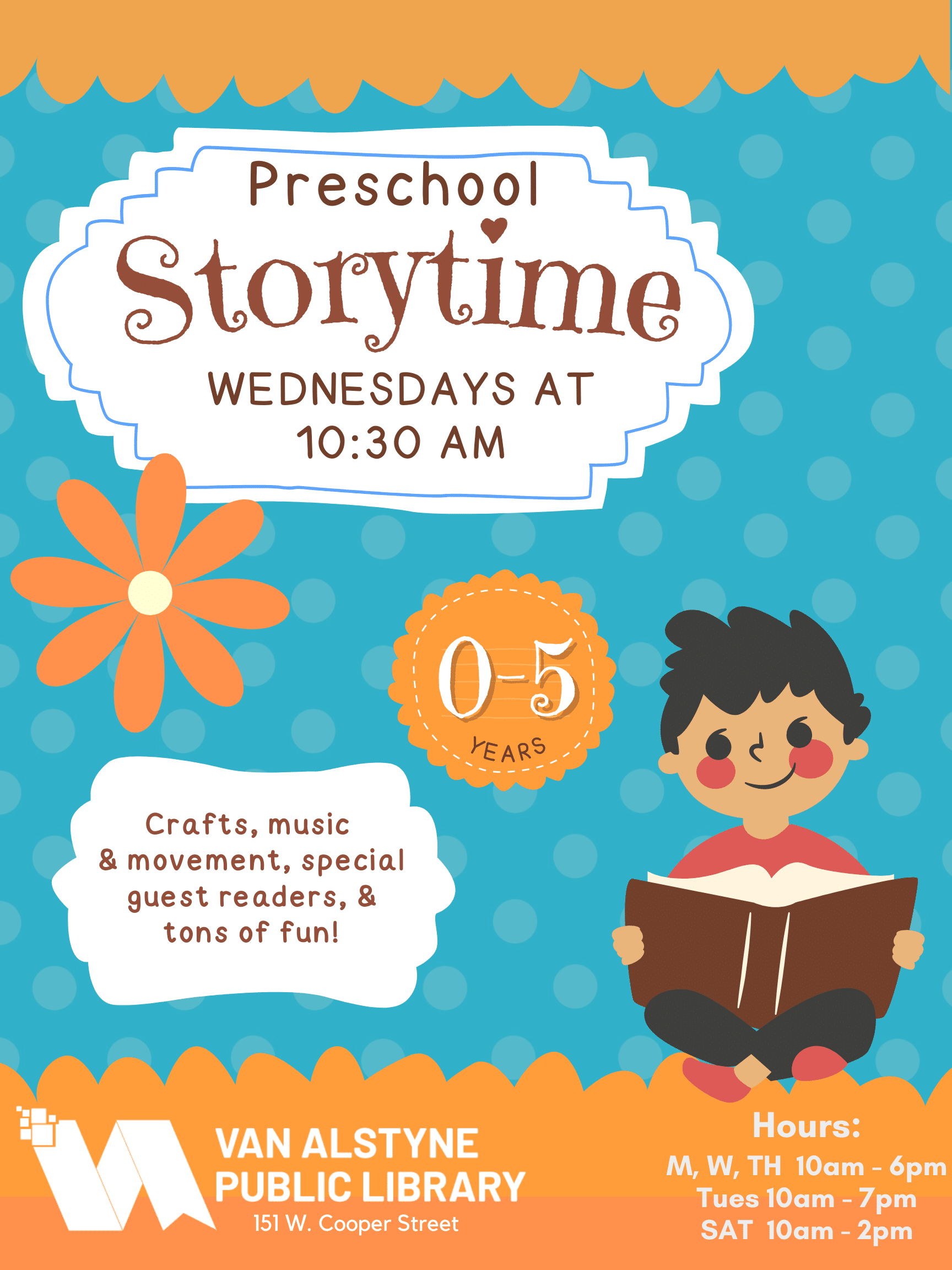 Join us for Story Time at the Van Alstyne Public Library Wednesdays at 10:30AM
