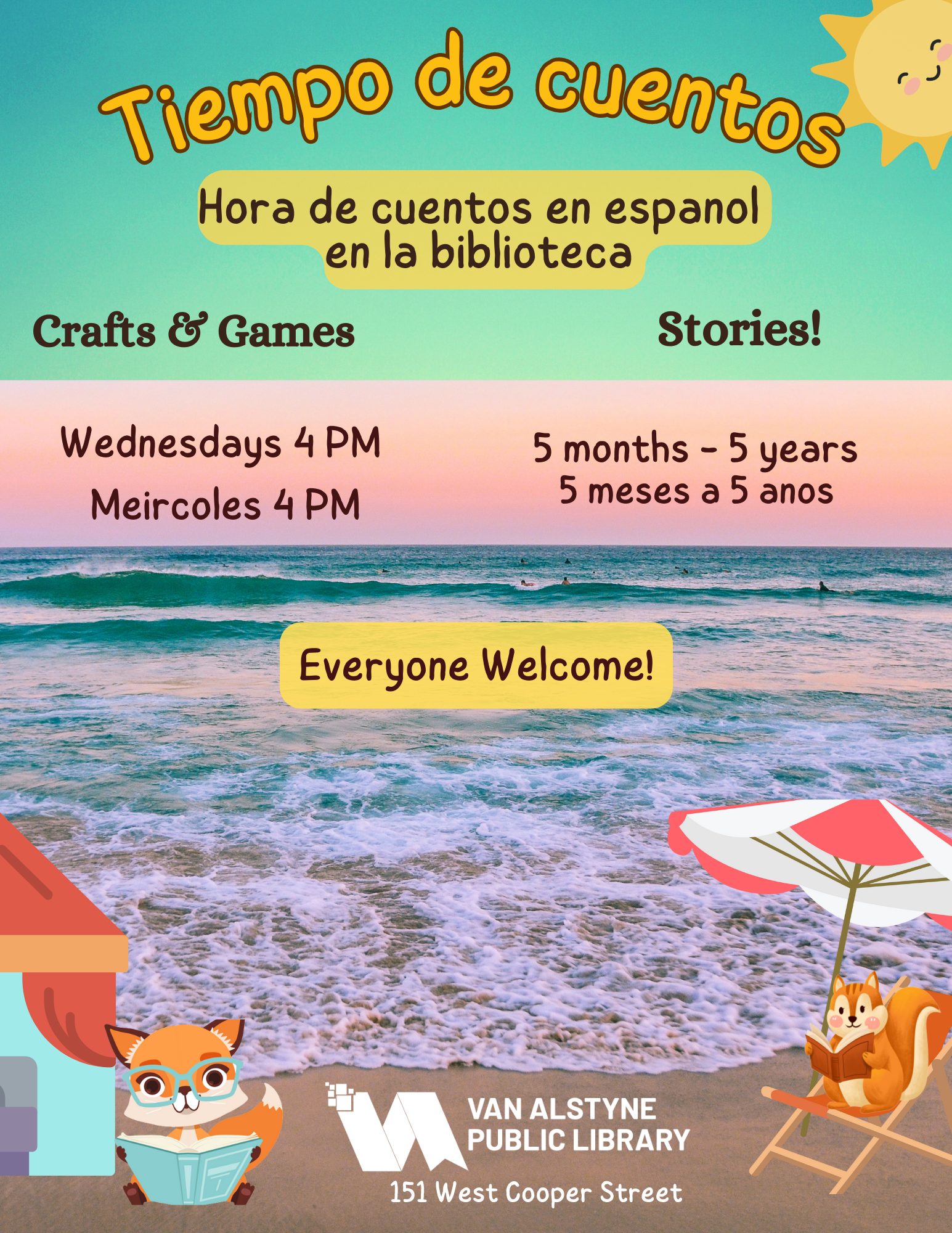 Hora de cuentos en espanol en la biblioteca Meircoles 4 PM
